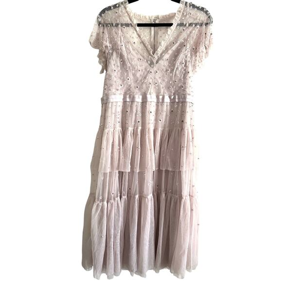 NEEDLE & THREAD Anthropologie Mirage Lilac Fairycore Beaded Tulle Midi Dress 10 - Picture 3 of 6